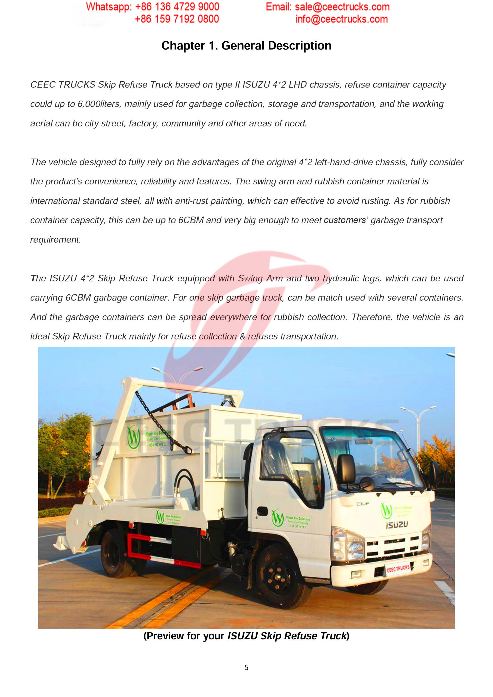ISUZU 6CBM skip refuse truck Operation Manual ISUZU 6CBM skip refuse truck Operation Manual