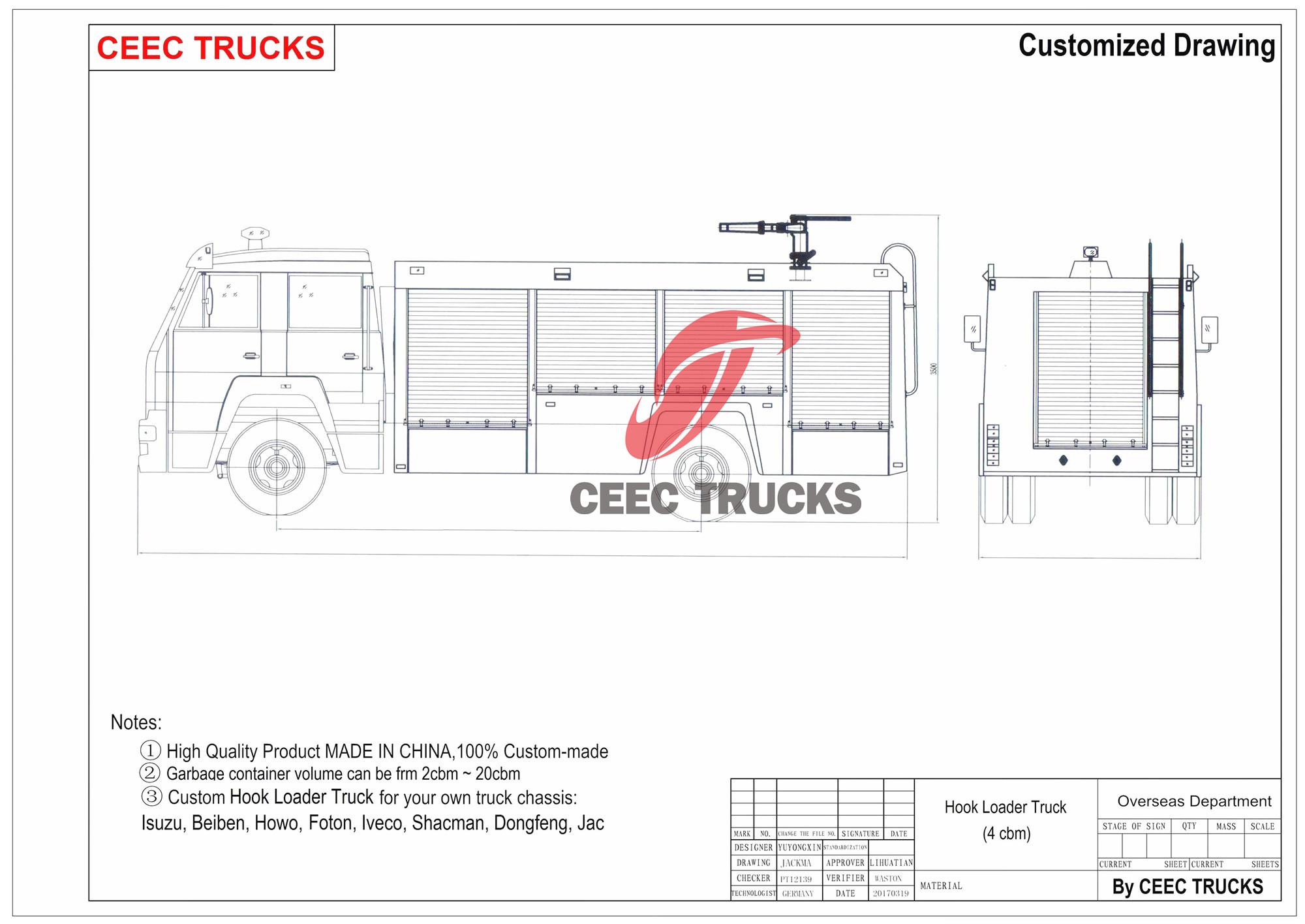 Technical drawing of Isuzu FVR pumper tanker fire truck Technical drawing of Isuzu FVR pumper tanker fire truck