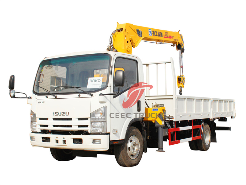 ISUZU NPR cargo truck with telescopic crane 